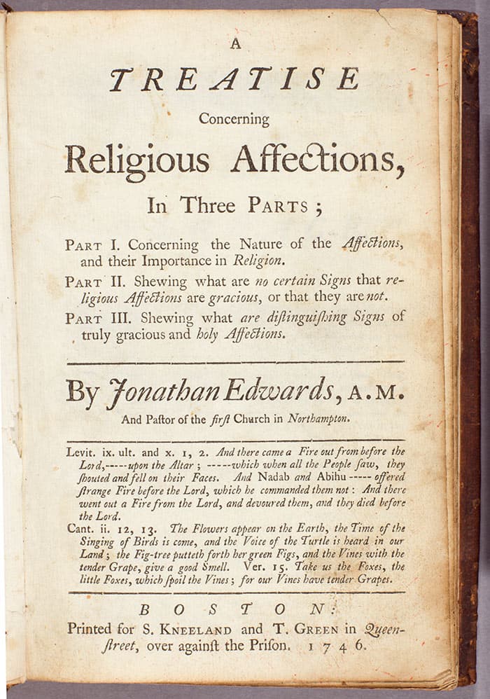 Title page of A Treatise Concerning Religious Affections, 1746, by Jonathan Edwards