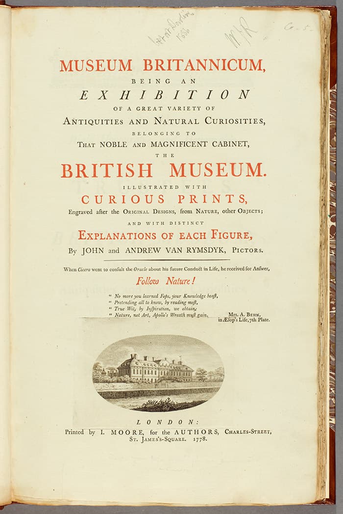 Detail of title page of Museum Britannicum from London 1778