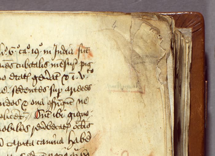 Detail of a scruffy 15th-century manuscript in The Huntington’s collections
