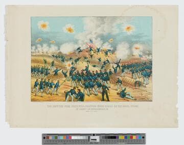 The 109th New York State vols. planting their colors on the rebel works in front of Petersburg, VA. April 2nd 1865