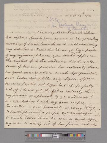 Pepys, Sir William Weller, Bart. Letter to Elizabeth (Robinson) Montagu