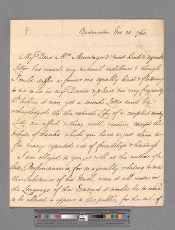 Somerset, Elizabeth (Berkeley), Duchess of Beaufort and suo jure Baroness Botetourt. Letter to Elizabeth (Robinson) Montagu