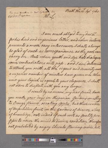 Montagu, Elizabeth (Robinson). Letter to Thomas Lyttleton, 2nd Baron Lyttleton of Frankley