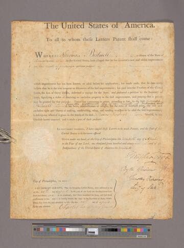 Patent certificate to Thomas Bedwell, Philadelphia