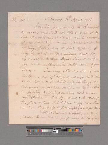 Letter from George Washington, New York, to Governor Nicholas Cooke