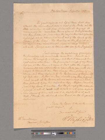 Letter from George Washington, Philadelphia, to Governor Thomas Johnson