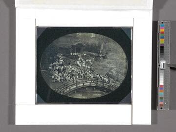 Group portrait of Huntington Library employees in the Japanese Garden, Huntington Library, San Marino, California