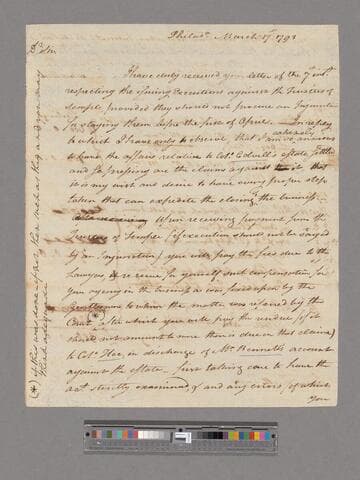 Letter from George Washington, Philadelphia, to James Keith