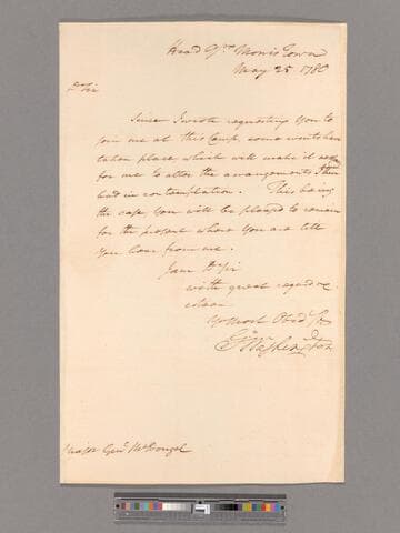 Letter from George Washington, headquarters Morristown, to Major General Alexander McDougall