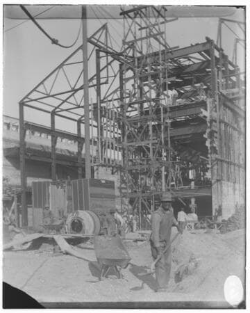 A black construction worker working on the construction of Los Angeles #3 Steam Plant