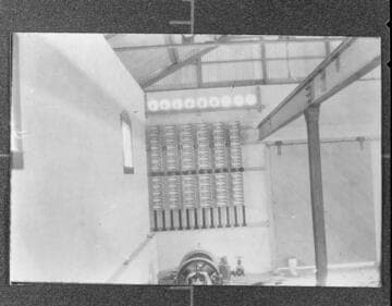The interior of the power house at  Santa Ana River #1 Hydro Plant