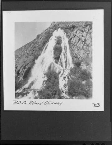Natural spillway for Power Development Company's hydro plant at the mouth of Kern Canyon
