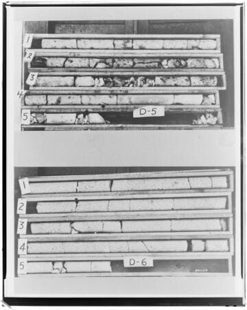 Copy neg comparing Core samples taken from Huntington Lake Dams in May 1937