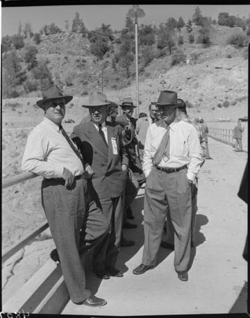 VIPs on the crest of Dam 7 touring the dam probably during the dedication of the Big Creek 4 project