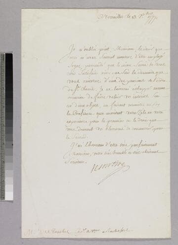 Letter : Versailles, to Charles-René-Dominique Sochet Destouches, 1777 December 19