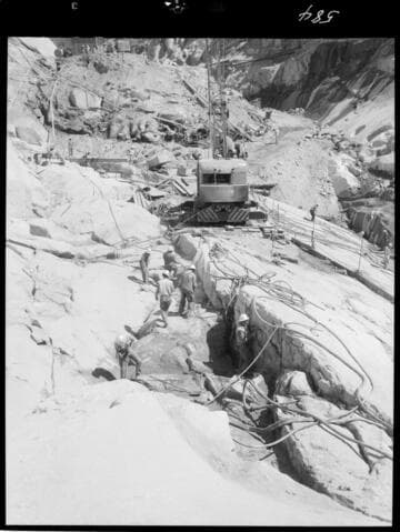 Big Creek - Mammoth Pool - Placing dental concrete on west abutment of cutoff trench