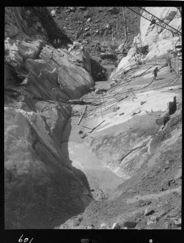 Big Creek - Mammoth Pool - Slush grouting in bottom of cutoff trench - looking downstream