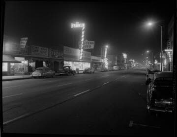 Street lighting on a business street near Mission Hotel