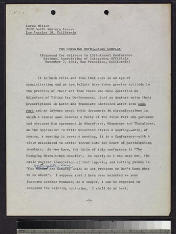 Speech: "The Changing Metro-Urban Complex"