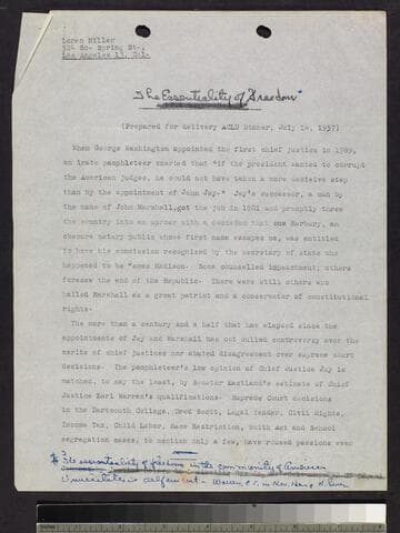 Speech: "The Essentiality of Freedom"