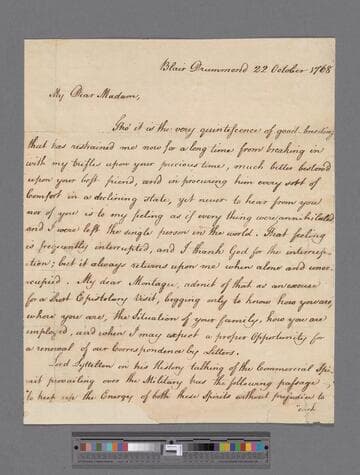 Home, Henry, Lord Kames. Letter to Elizabeth (Robinson) Montagu