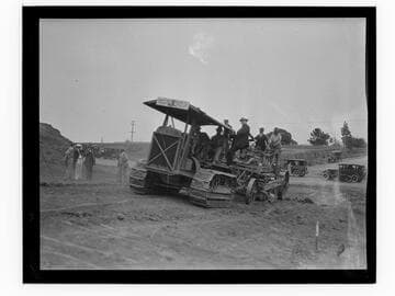 California Governor James Rolph visiting a road construction site, Santa Monica