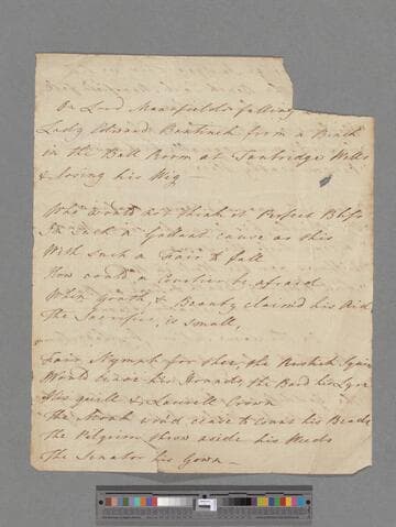 [Unknown author]. On Lord Mansfields falling [with] Lady Edward Bentinick from a Bench in the Ball Room. . . : [a poem in 4 stanzas of 6 lines each]