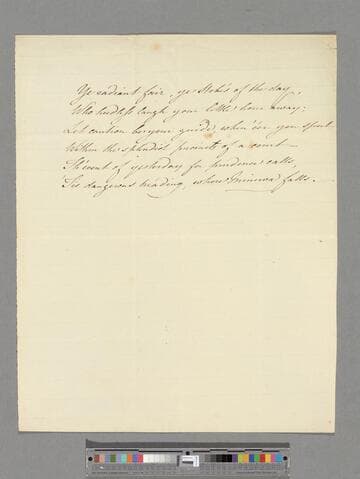 [Unknown author]. "Ye radiant fair, ye Hebis of the day": [a poem of 6 lines]