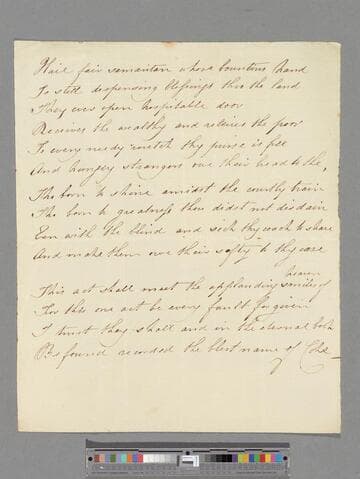 [Unknown author]. "Hail fair samaritan whose bountious hand" [: a poem]