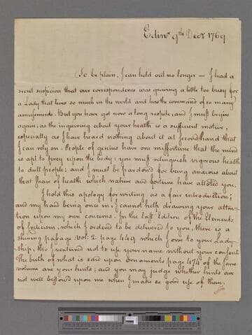 Home, Henry, Lord Kames. Letter to Elizabeth (Robinson) Montagu