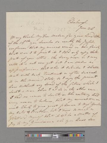Alison, Dorothea (Gregory). Letter to Elizabeth (Robinson) Montagu