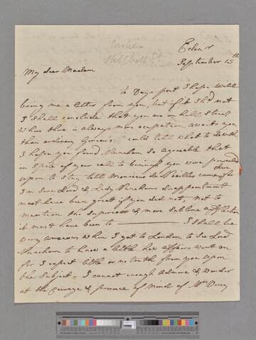 Alison, Dorothea (Gregory). Letter to Elizabeth (Robinson) Montagu
