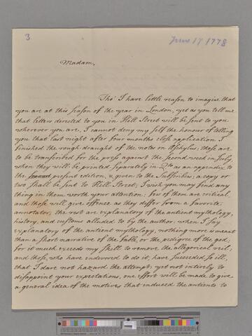 Potter, Robert. Letter to Elizabeth (Robinson) Montagu
