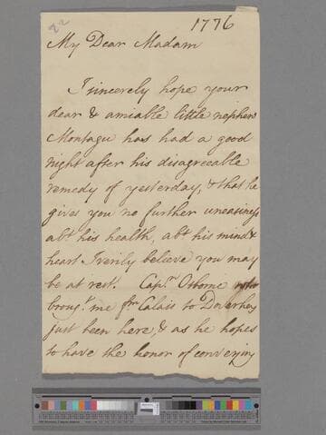 Somerset, Elizabeth (Berkeley), Duchess of Beaufort and suo jure Baroness Botetourt. Letter to Elizabeth (Robinson) Montagu