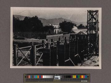 Huntington Library Construction: view of the forms of the Main Building, looking east