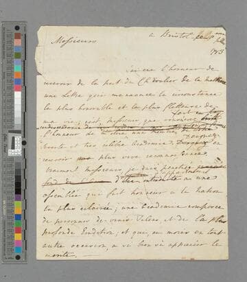 Hannah More. Letter to Academie Royal des Belles Lettres … de Rouen [draft]