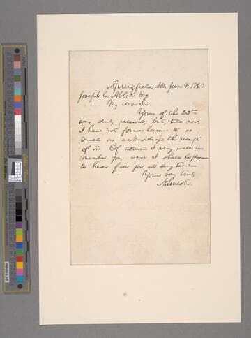 Abraham Lincoln, Springfield, Illinois, letter to Joseph C. Abbott