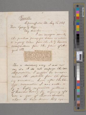 Abraham Lincoln, Springfield, Illinois, letter to George G. Fogg, New York