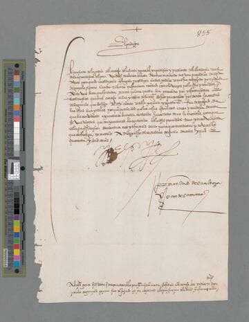 Felipe II, King of Spain, document to Pedro de la Gasca, Bishop