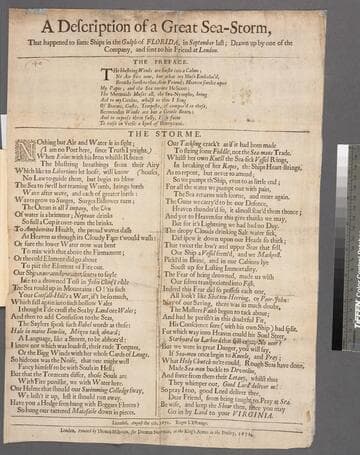 A description of a great sea-storm, that happened to some ships in the Gulph of Florida, in September last  drawn up by one of the company, and sent to his friend at London