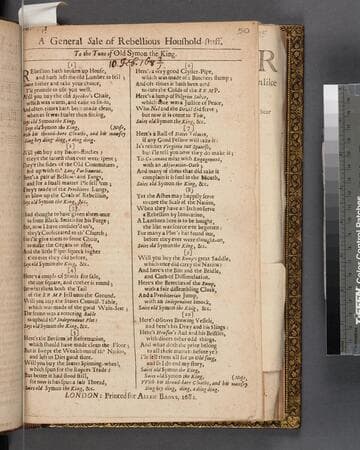 A general sale of rebellious houshold-stuff. To the tune of Old Symon the King