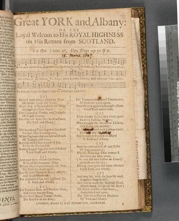 Great York and Albany: or The loyal welcom to His Royal Highness on his return from Scotland. To the tune of, Hey boys up go we