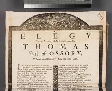 An elegy to the memory of the Right Houorable [sic] Thomas Earl of Ossory, who depated [sic] this life, July the 30th. 1680