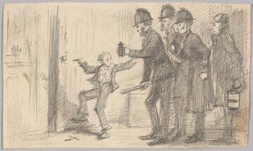 Four Policemen with a Boy at a Door