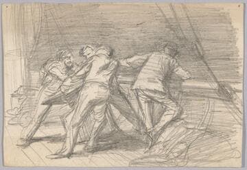 Four Men Working on Board Ship