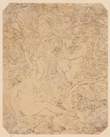 Copy After Hans Sebald Beham's Woodcut "Vine Pattern With Satyr Family"