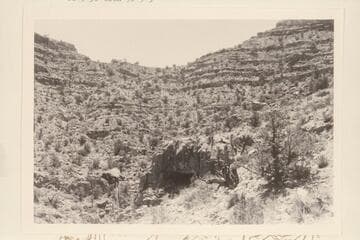 Ra-Osiris Saddle from edge of Redwall cliff on east side of Ra.  The opening in the foreground is shelter cave a few yards long.  No artifacts were found there
