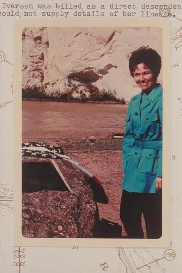 Mrs. Phillip (Patricia) Iverson at the plaque after she had unveiled it, foot of Split Mountain.  Mrs. Iverson was billed as a direct descendent of Powell but could not supply details of her lineage