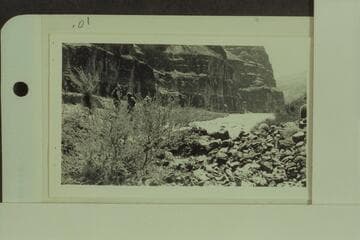 The "Esmeralda" crew checks Lava Falls from the right bank before running it.  Left to right:  Taylor; Robinson; and Hudson