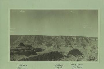 Morning view of South Rim from Wotan.  From "the set of post card prints taken in situ on Wotan'[s Throne, 1954, Sep."  From Bill Beatty to Bill Belknap
